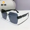 Gafas de Sol Cambia Color Delgadas Sin Marco Estilo Nuevo, Gafas de Sol Anti-UV para Caras Redondas Grandes, con Maquillaje Incorporado, Gafas de Sol para Mujer