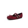 Doce e salgado laço de rebite trespassado veludo bovino Mary Jane sapatos baixos femininos primavera 2025 tamanho 42 plus size