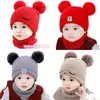 Gorro de Punto de Oso Lindo para Invierno de Bebé con Protección para las Orejas y Gorro de Lana Cálido para Niños y Niñas, Más Conjunto de Bufanda de Forro Polar