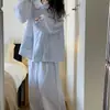 Pijama azul de lunares, suave y dulce, para niñas, nuevo estilo primavera-otoño, conjunto cómodo de manga larga y pantalón largo, se puede usar para salir