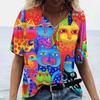 Temu Aliexpress Camiseta feminina com decote em V, moda de rua europeia e americana, top solto com impressão 3D, fabricante de suprimentos