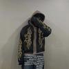Marca de Moda Callejera Gótica Estampado de Llama Personalizado Cardigan con Capucha de Doble Capa Falso de Dos Piezas para Hombre y Mujer Sudadera Versátil con Cremallera