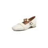 Sapatilhas Grossas de Couro Texturizado à Mão com Salto Médio para Mulheres Sapatos Mary Jane Quadrados Retrô de Camélia 32-43 Sapatos de Exportação Amazon