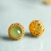 Acessórios Banhados a Ouro Estilo Chinês Jade Incrustado Buraco Passante Oco Peças DIY Acessórios de Joias Esmeralda Estilo Chinês