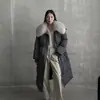 Chamarra de plumón Yuyan con cuello de piel de zorro para mujer, estilo largo, cintura con cordón, corte holgado coreano, talla grande, nuevo abrigo de invierno 2026