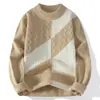 Suéter de Punto Grueso con Bloques de Color y Cuello Medio Alto para Hombre, Otoño Invierno, Trenzado de Cable Espeso, Holgado, Casual, Pulóver, Capa Base, Suéter de Lana para Hombre