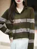 Nuevo Cárdigan de Punto con Capucha de Seda y Lana Otoño/Invierno 2026 Manga Larga para Mujer Bloque de Color Raya Suelto Superior Exterior
