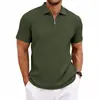 Camisa Polo Jacquard Rayas Verticales de Verano para Hombre con Cremallera y Diseño Texturizado de Manga Corta, Adecuada para Estilo Business Casual en Europa y América
