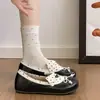 Zapatos Planos Redondos para Mujer con Tacón Bajo 2026 Nuevo Otoño Lazo Mary Jane de Cuero