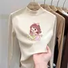 Ropa interior térmica para niñas: Colección Otoño/Invierno 2026, cuello semi-alto, camiseta de manga larga cepillada, top térmico de forro polar para niños