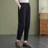 Calça Casual Harlan Grossa Forrada com Lã Feminina 2022 Outono e Inverno Nova Vintage Artística Cintura Solta Cor Sólida Calça Cenoura
