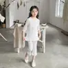 Pijama de Verano para Niñas, Conjunto de Manga Tres Cuartos, Ropa Transpirable de Tencel para Bebés, Ropa de Casa con Encaje para Niños Pequeños