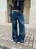 Jeans Azules Yuyi de Tiro Bajo para Mujer Otoño Pierna Ancha Sueltos Adelgazantes Retro Rectos Estrechos Pantalones Largos cxc0395