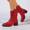 Comercio Exterior Transfronterizo 2026 Europeas y Americanas Puntiagudas Tacón Grueso Tacón Medio Bordadas de Ponerse Caña Alta Botas de Mezclilla Botas para Mujer 36-43 Tallas Grandes