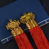 Borla larga dorada para sombrero Nudo chino palabra de bendición borla de doble tubo suministros festivos accesorios colgantes borla de nudo chino al por mayor