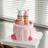 Decoración de pastel del Día de San Valentín chino oso sentado de goma blanda adorno vela de corazón mini sombrero topper