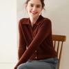 Suéter de cachemira nuevo de otoño e invierno para mujer, cárdigan de cuello POLO, suéter de cachemira cálido elegante de manga larga, abrigo de moda, top a rayas