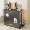 Suporte para facas e prateleira de armazenamento, porta-utensílios de cozinha multifuncional, tábua de corte integrada, suporte magnético para facas, suporte para tábua de corte de bancada para facas de cozinha