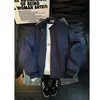 Jaqueta bomber Harrington estilo americano azul marinho para homens, adequada para primavera e outono, corte limpo, com design triplo (resistente à água, ao vento e à sujeira), gola alta e comprimento curto