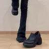 Zapatos de cuero para mujer, simples y elegantes, con punta redonda, tira elástica y corte profundo, cómodos para los pies, zapatos de plataforma de suela gruesa que aumentan la altura
