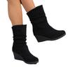 Botas Martin informales negras de cuña corta con punta redonda y borde cruzado de talla grande, primavera y otoño 2024, nuevas botas altas europeas y americanas para mujer