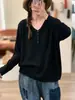 Nuevo Suéter de Punto Holgado de Manga Larga de Tencel con Cuello en V, Color Sólido, Versátil, Adelgazante, para Mujer, Otoño/Invierno 2026