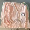Pijama con diseño de caricatura de Hello Kitty, conjunto fresco de dos piezas para primavera y otoño, pantalones largos y mangas largas, conjunto de ropa de casa estilo princesa para mujer