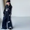 Conjunto de Roupa Esportiva Casual Estilo Coreano para Meninas Primavera e Outono Roupas de Outono para Crianças Meninas Crianças Mais Velhas Moletom Estiloso da Moda Calça de Moletom Tendência