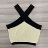 Camisola de Verano con Cuello Halter Combinación de Colores Blanco y Negro Estilo Sexy Europeo y Americano Diseño Puro Deseo Off-Shoulder Top de Punto para Mujer