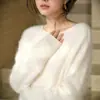 Ropa Especial Zhengqi/ Suéter Pulóver de Lana Blanco de Cuello Redondo para Mujer, Top de Punto Base para Mujer