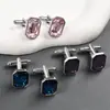 Aliexpress Amazon Transfronterizo Nuevo Rectangular Incrustado de Diamantes Cristal Azul Gemelos para Camisa de Hombre Traje Gemelos