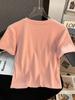 Camiseta de Algodón Puro para Mujer de Manga Corta con Diseño de Hombro Derecho Nicho Look Adelgazante Corta Holgada Única Sexy Verano