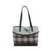 Bolsa Tote Ombro Grande Capacidade Xadrez Retrô Doce Chique Casual Feminina 2026 Nova Laço Menina