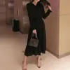 Novedad Otoño e Invierno 2026 Ropa para Mujer Tallas Grandes Vestido de Gasa con Lunares Negros de Manga Larga Vestido Largo de Hada Plisado