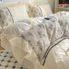 Juego de Cama Estilo Princesa Francesa de Cuatro Piezas con Funda Nórdica de Flores Cortadas Mariposa y Sábanas, Hermoso Juego de Cama Hada de Tres Piezas con Sábanas Ajustadas
