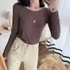 Camiseta Básica Feminina Gola Redonda de Modal 12 Cores Fio para Primavera, Verão e Outono 2020 Nova Roupa Macia Corpo Fino Camiseta de Manga Longa