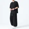 Traje Masculino Elegante de Verão 2026, Estilo Chinês, Moderno, Botões, Tamanho Grande, Caimento Solto, Conjunto Casual de Duas Peças Respirável de Seda Gelada