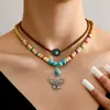 Colar de Contas Feminino Transfronteiriço Quente Novo Pingente de Borboleta de 2 Peças Turquesa da Palma Colar Empilhado Fábrica Agora