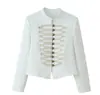 Chaqueta de moda popular europea y americana para mujer en AliExpress INS, con cuello alto, botones y manga larga, transfronteriza
