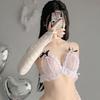 Shuo Yao Sujetador Divertido Estilo Japonés Sexy Perla Tres Puntos Encaje Lazo Abierto Conjunto Dulce 8112