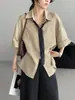 Isso mesmo, a camisa da Irmã Mais Velha é uma camisa simples de cintura marcada estilo coreano de alta inteligência para mulheres, top de seda e linho de verão com um lenço de seda 2735