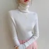 Outono Inverno Gola Alta Empilhada Malha de Lã Camada Base Top para Mulheres Azul Klein Roupa Íntima Manga Longa Gola Alta Suéter Top