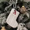 Decoraciones Transfronterizas Calcetines Tejidos Calcetines de Lana Letras Bordadas Bolsas de Regalo de Dulces para Niños Calcetines Blancos de Navidad Bolsas de Regalo