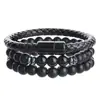 Versátil Pulseira de Couro com Fecho Magnético Estilo Hip-Hop Masculino Dupla Camada Pedra Olho de Tigre Natural Pedra Vulcânica Pulseira de Contas para Mulheres