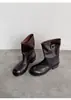 Versión de Cuero Suave~Otoño/Invierno 2026 Estilo Británico Botines Cortos Botas Apiladas Hebilla de Cinturón Botas de Media Pantorrilla Botas Martin Tacón Grueso Botas Altas Mujer