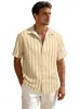 Comercio exterior transfronterizo camisa de lino a rayas verticales Amazon nueva de verano europea y americana chaqueta cárdigan casual de manga corta para hombre