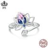 Aifule original Azul Rosa Gradiente Lotus anel aberto s925 anel de prata esterlina pulseira all-matching jóias para as mulheres
