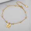 Tobillera de Cadena con Letras y Perlas de Moda Europea y Americana Versátil para Mujer Cadena de Tobillo de Acero de Titanio Elegante Elegante