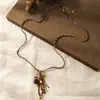 2026 Collar Retro de Cuerda Tejida a Mano con Cuentas de Acero de Titanio para Mujer Diseño de Nicho Estilo Étnico Cadena para Suéter Accesorios de Flor