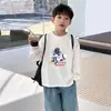 Camiseta de manga larga para niño, 100% algodón, top elegante de cuello redondo holgado para niños, camiseta de moda para niños mayores